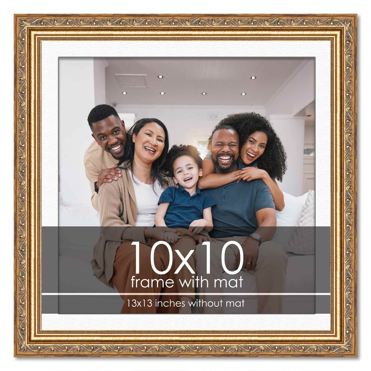 Antique Gold Frame with White Photo Mat, UV Acrylic Front, Foam Board Backing, 60 Sizes Available